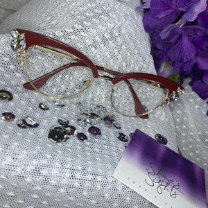 Cateye Wine/Red with rhinestone Glasses